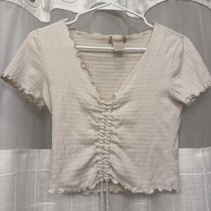 Altard State Cream Blouse Scrunch Top
